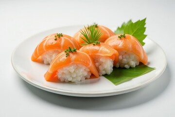 Fresh sushi platter, minimalist white backdrop, aesthetic, white, nigiri