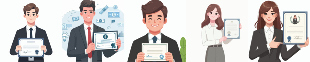 vector businessman holding company certification