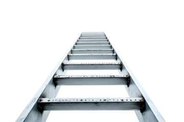 A lonely metal staircase leading into a white blank background. Space for text.