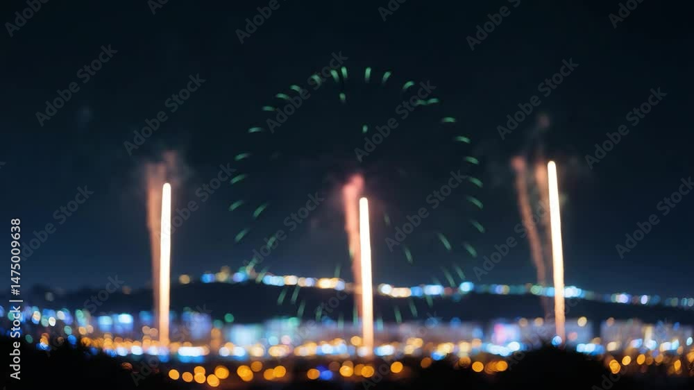 Poster spectacular fireworks event featuring a blurred bokeh light setting