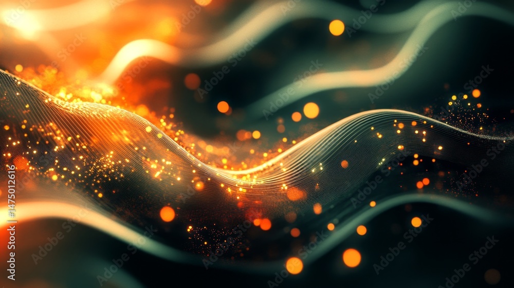 Poster dynamic waves of light and color abstract art digital creation illuminated environment close-up visu