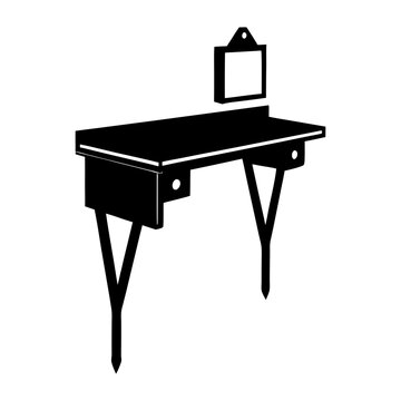 recommend clip art: Illustration of a simple black vanity table with a hanging mirror in a minimalist style design art