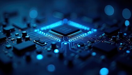 High-tech circuit board background, abstract digital technology presentations, electronic components, digital infrastructure, blue tech theme, modern electronics evolution expansion background image