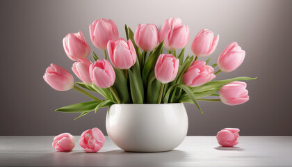 Fototapeta premium white vase filled with vibrant pink tulips