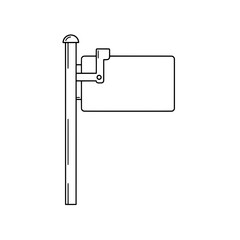 Obraz premium Black & white illustration of a rectangular sign hanging from a rounded-top pole