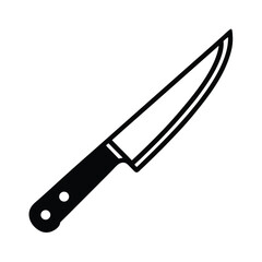 Simple monochrome vector illustration of a kitchen knife showcasing its sharp blade and handle design on a white background