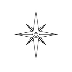 Fototapeta premium Black outline of a compass rose star pointing in four main directions