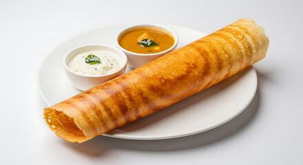 Crispy dosa with sambar and chutney south indian breakfast food photography and cuisine presentation