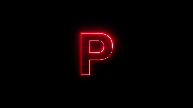Glowing letter P uppercase font neon light animation, Animated neon alphabet symbol P on black background, Letter P Neon Futuristic Effect, Trendy Glow Lighting, 4K Video Animation