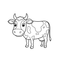 Fototapeta premium Dairy Cow A cute cartoon outline of a spotted dairy cow with big eyes and a friendly smile