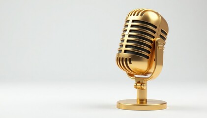 Single gold microphone isolated on white background, metal, still life