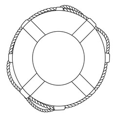 A life preserver with a rope, outlined,  in a white background, four bars inside