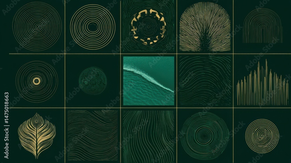 Aufkleber abstract graphic design pattern in deep green and gold.