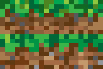 pixel horizontal background two layers of top layer of earth in section. texture of earth and grass of conceptual game in style of pixel art,