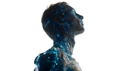 Futuristic Human Made of Digital Code