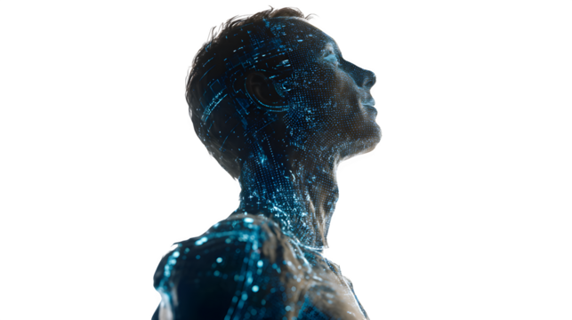 Futuristic Human Made of Digital Code