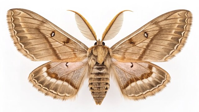 Intricately Patterned Brown Moth with Spread Wings on Plain Background
