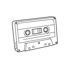 Obraz premium Cassette outline depicts classic tape, shows reels, middle bar and screw details