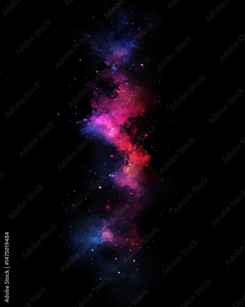 Aufkleber abstract cosmic nebula exploding with pink red and blue hues on black background vertical view for s