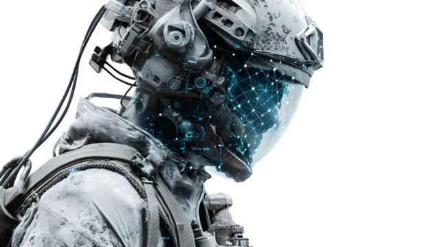 A futuristic AI soldier with a transparent background