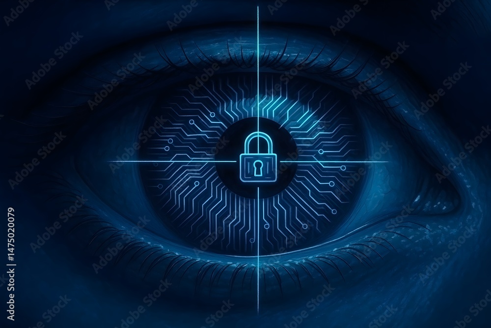 Aufkleber conceptual illustration of cybersecurity depicted through digital eye with circuit board and lock sy
