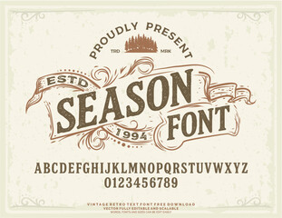 Obraz premium OUTSIDE FONT VINTAGE RETRO SERIF SCRIPT FONT TYPOGRAPHY LETTERING OUTDOOR ADVENTURE ALPHABET 