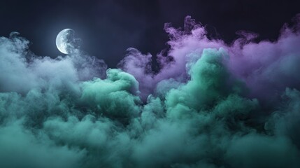 Lunar glow illuminating mystical vaporous formations on an ethereal evening