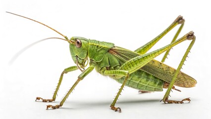 Close-Up Macro View of a Vibrant Green Grasshopper with Detailed Antennae