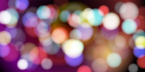 Fototapeta premium Vibrant city night neon lights abstract blur bokeh. Party invitations, holiday celebrations and tech design. Glowing stars, water reflections, traffic and cosmic energy. Urban modern backdrop.