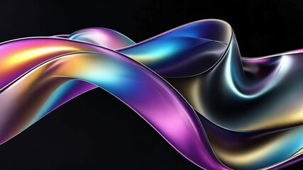 Iridescent, swirling, abstract waves flow across a dark background, resembling liquid metal or colorful ribbons - Powered by Adobe