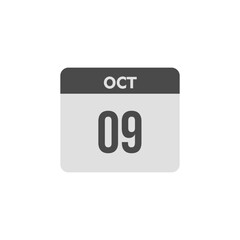 calender icon, 09 october icon with white background