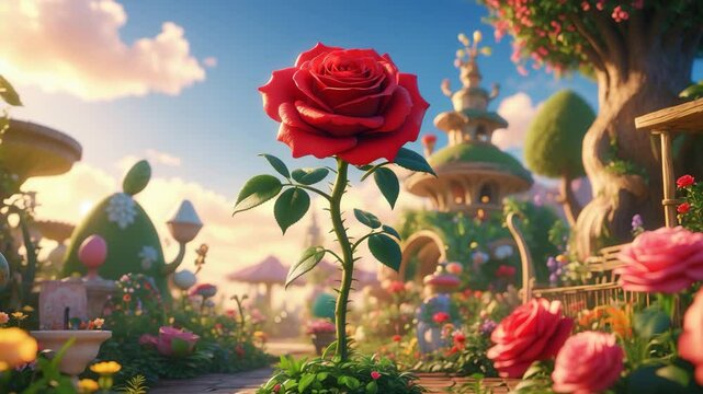 A ruby rose within the garden.