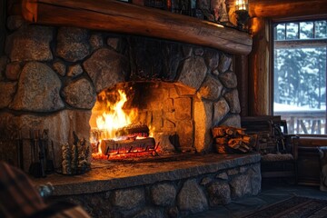 Cozy fireplace interior