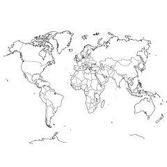 Fototapeta premium World map outline showing continents, islands, and borders in white background