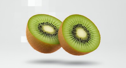 A vibrant set of studio-lit kiwi fruit images highlighting juicy textures, fresh slices, macro details, and artistic setups—ideal for food photography, ads, or realistic AI-generated visuals.