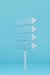 Obraz premium Directional Signpost on Blue Background Studio Shot Indicating Multiple Choices and Paths Forward in a Minimalist Style