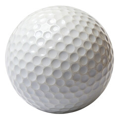 A close up shot of a white golf ball with dimples on a white background in a studio setting on transparent background