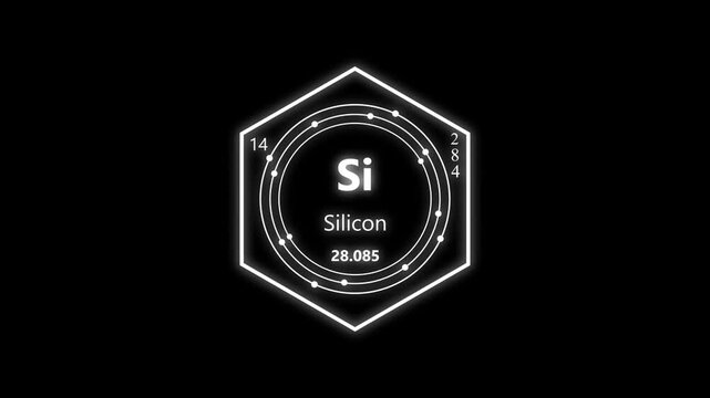 silicon chemical element periodic table on background.  animated periodic table.Shows name, atomic weight and element number.