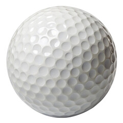 A close up shot of a white golf ball with dimples on a white background in a studio setting view on transparent background