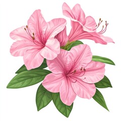 Stunning close up shot of vibrant pastel pink azalea flowers in full bloom showcasing their delicate overlapping petals and lush natural foliage  The floral bouquet exudes a sense of elegance