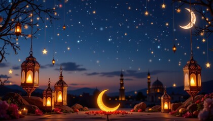 Fototapeta premium Eid mubarak celebration festive evening community gathering islamic holiday background joyful viewpoint al-fitr occasion
