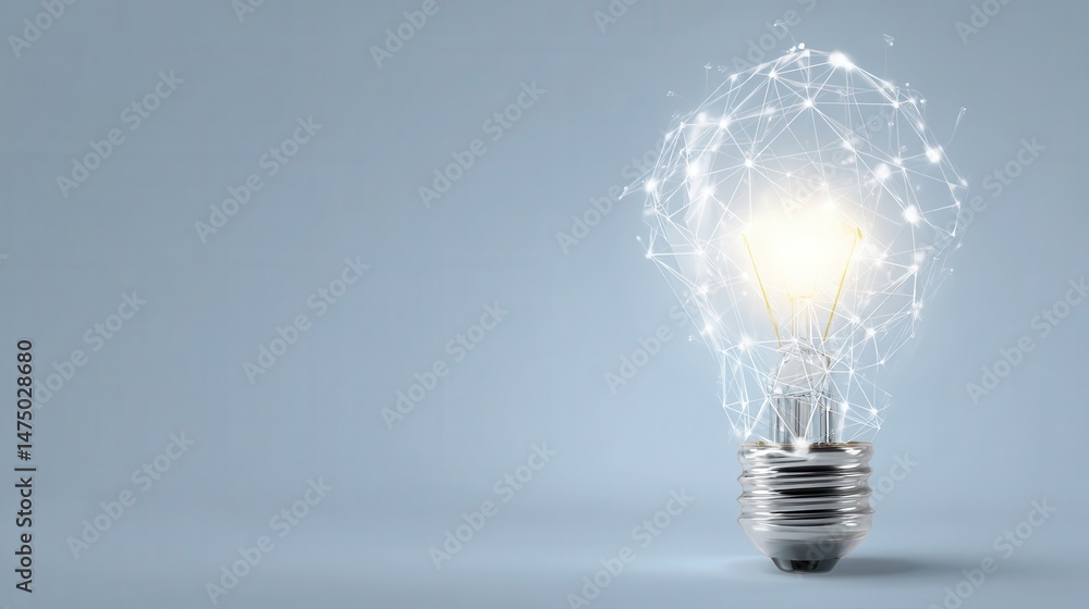 Poster innovative lightbulb design with interconnected network.