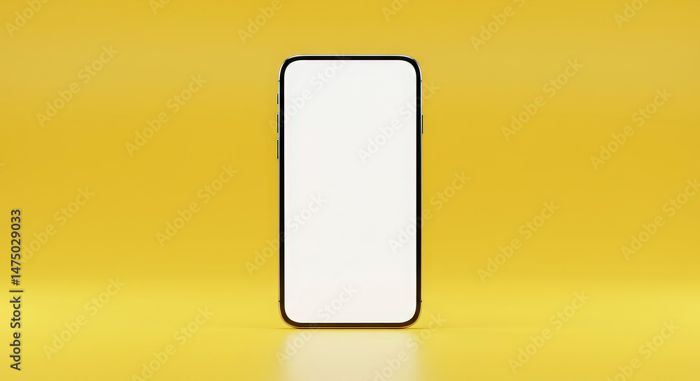 Poster modern smartphone with blank screen on a yellow background isolated 3d render