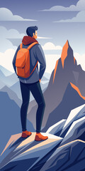 Fototapeta premium Hiker Contemplating Majestic Mountain Range View