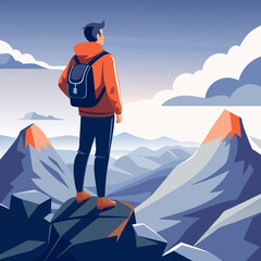 Fototapeta premium Hiker Contemplating Majestic Mountain Range View
