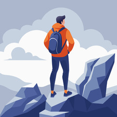 Fototapeta premium Hiker Contemplating Majestic Mountain Range View