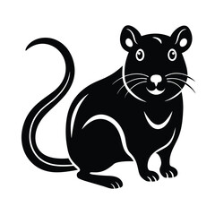 Minimalist black and white illustration of a friendly rat or mouse on an isolated white background