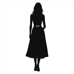 Elegant Silhouette of a Woman in a Midi(Belted Waist) Dress/A stylish, full-length silhouette of a woman wearing a midi dress and heels.