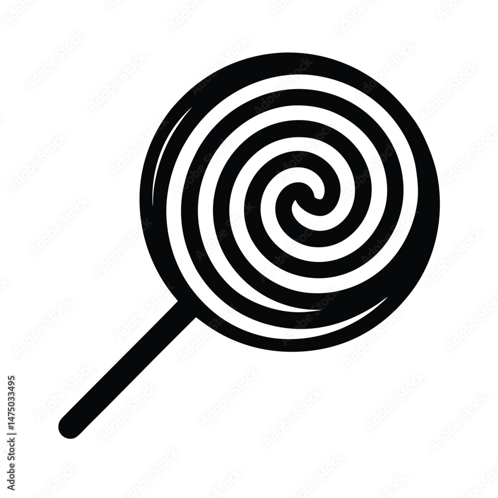 Poster simple black and white design of a spiral lollipop on a stick perfect for various design projects an