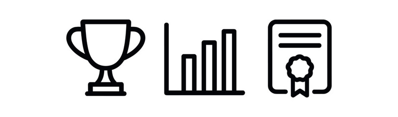Trophy, bar chart, certificate icons representing achievement and success